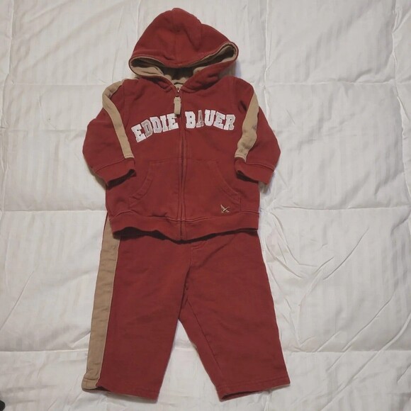 Eddie Bauer Baby Red Tan Two piece Track Suit Set 12 Months - Picture 10 of 10
